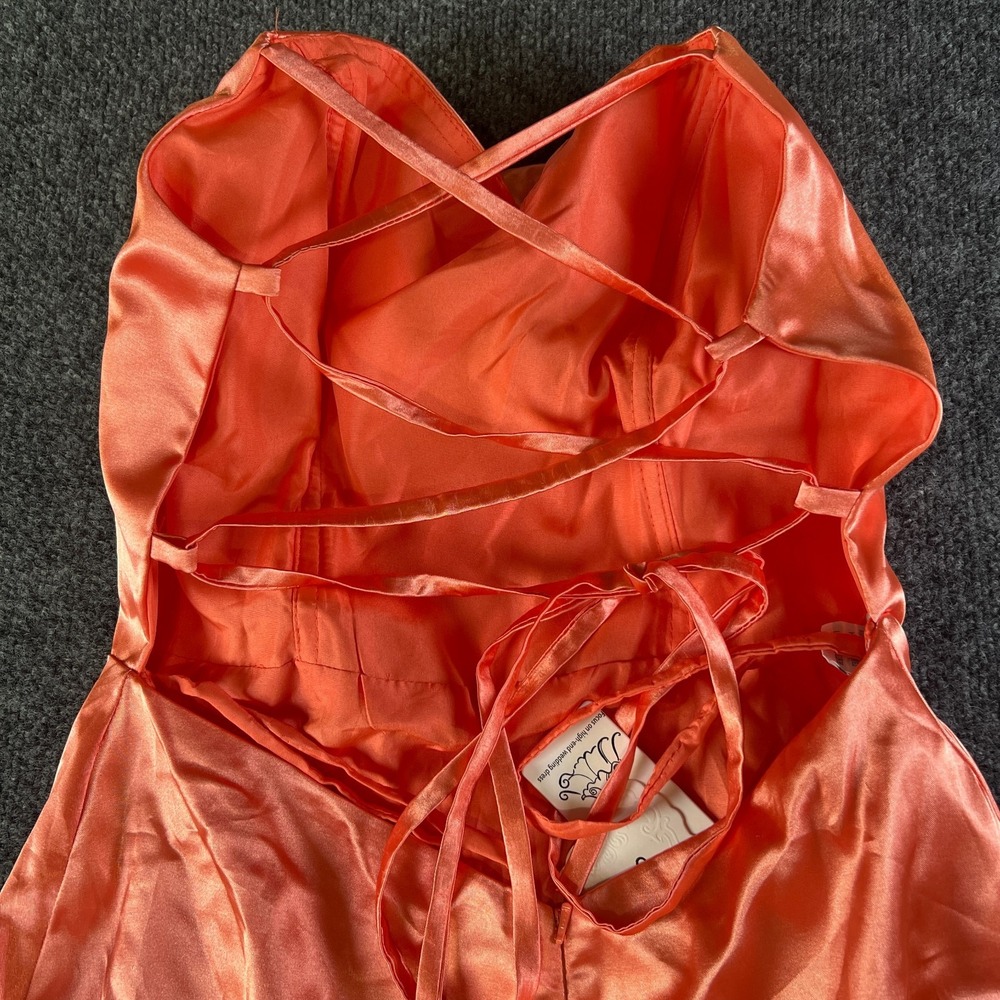 Hebeos Cocktail Wedding Prom Dress Womens 8‎ Coral Satin Criss Cross Back Party - Picture 9 of 10